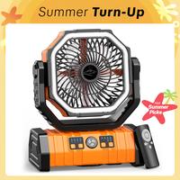 20000mAh Portable Camping Fan – Cordless Rechargeable Fan with LED Light, 360° Swivel Hook, Oscillating Function, and Ligh...