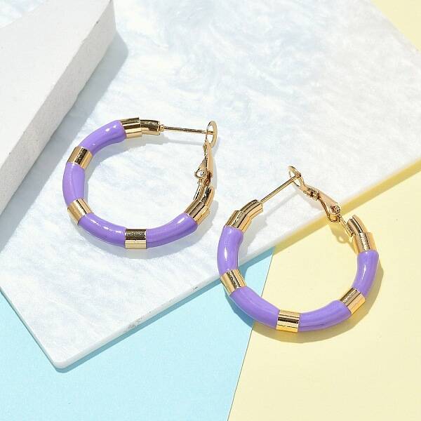 PVD Vacuum Plating 201 Stainless Steel Enamel Hoop Earrings for Women