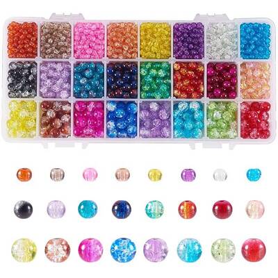 4mm 6mm 8mm Crackle Glass Beads 2720pcs 24 Color Glass Crackle Lampwork Round Beads for Necklace Bracelet Jewelry Making