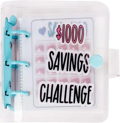$1000 saving challenge book with clear cover，Mini Portable Budget Binder, 1 Count Saving Money Budget Planner, Savings Bind...