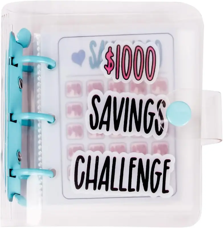 $1000 saving challenge book with clear cover，Mini Portable Budget Binder, 1 Count Saving Money Budget Planner, Savings Bind...
