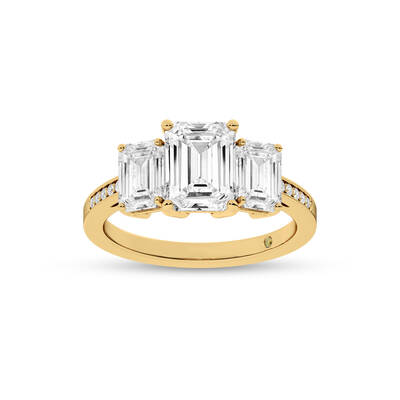 Sydney Quarter Coverage Pavé Set Three Stone Lab Grown Diamond Engagement Ring | 18K Yellow Gold 3 1/2 CT. TW.