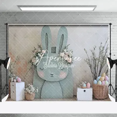 Aperturee Grey Abstract Wall Bunny Eggs Floral Easter Backdrop, 3X2FT(1MX0.6M), 14 USD, easter backdrops, ENHD2J87-M