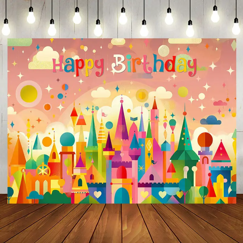 Funny Colorful Castle Cloud Happy Birthday Backdrop - Aperturee