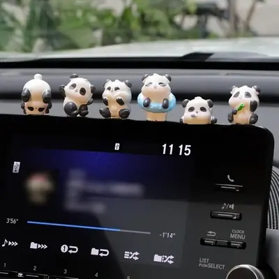 Cute Cartoon Panda Shaped Car Ornament, Non-marking Adhesive Tiny Dashboard Ornament, Car Interior Decoration Accessories