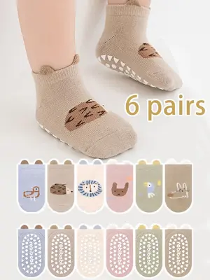 Baby's Cartoon Animal Print Anti-slip Crew Socks, Cute Cozy Socks for Infant Toddler Kids Fall & Winter, Newborn Baby Socks