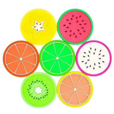 1 Set Fruit Coaster, Non-Slip Silicone Heat Insulation Coasters, Cute Slice Drink Cup Mat for Bar Kitchen and Patio Tabletop