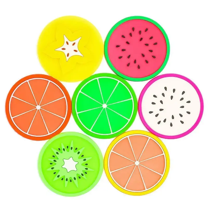 1 Set Fruit Coaster, Non-Slip Silicone Heat Insulation Coasters, Cute Slice Drink Cup Mat for Bar Kitchen and Patio Tabletop