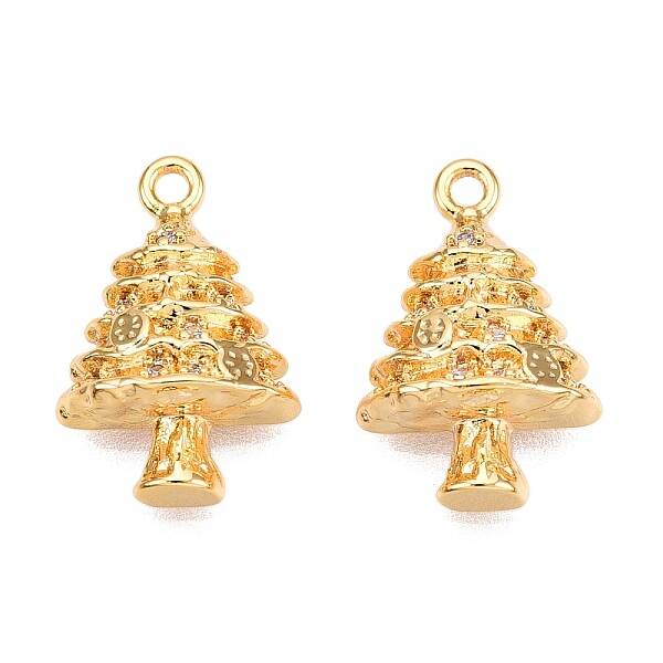 Christmas Theme Brass Pave Clear Cubic Zirconia Charms