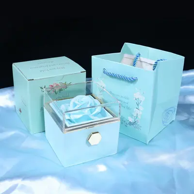 Rotating Soap Flower Rose Gift Box Creative Rotating Rose Jewelry Packaging Box Valentine's Day Gift For Women | Color: Lake ...