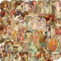 Vintage Art Nouveau Style Sticker, 60pcs/set Retro Classic Middle Ages Song Cartoon Funny Sticker, DIY Decorative Durable Sti...