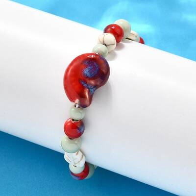 Handmade Porcelain Beads & Synthetic Howlite Beads Stretch Bracelets for Women