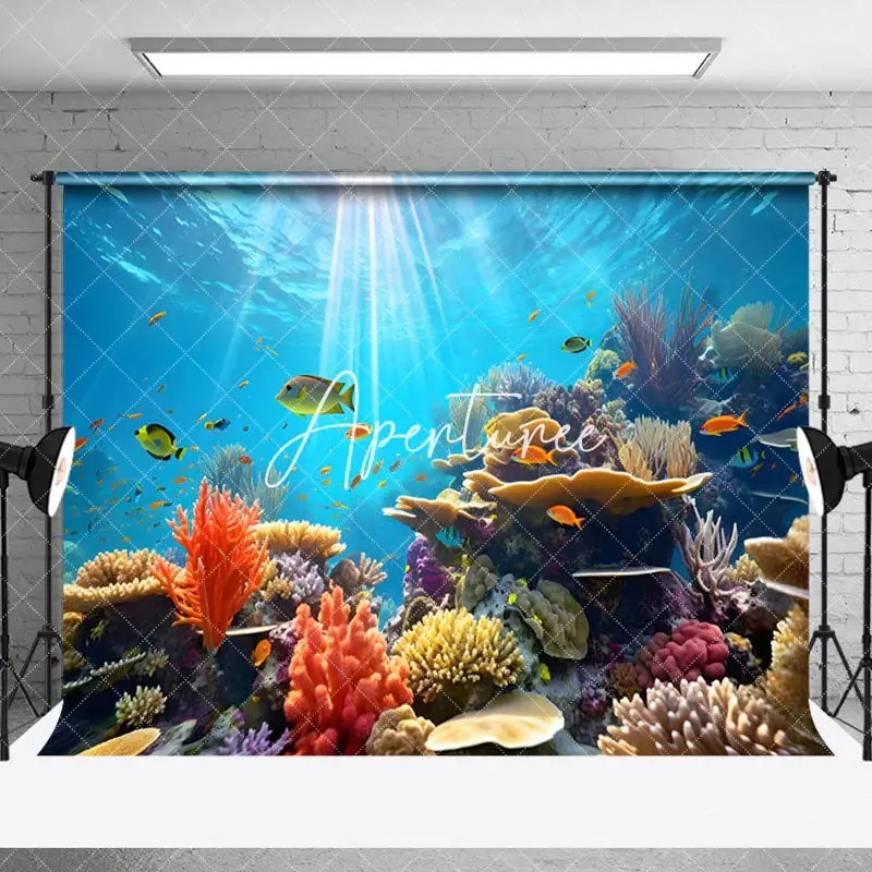 Fish Coral Seaweed Sea Bottom Summer Photo Backdrop - Aperturee