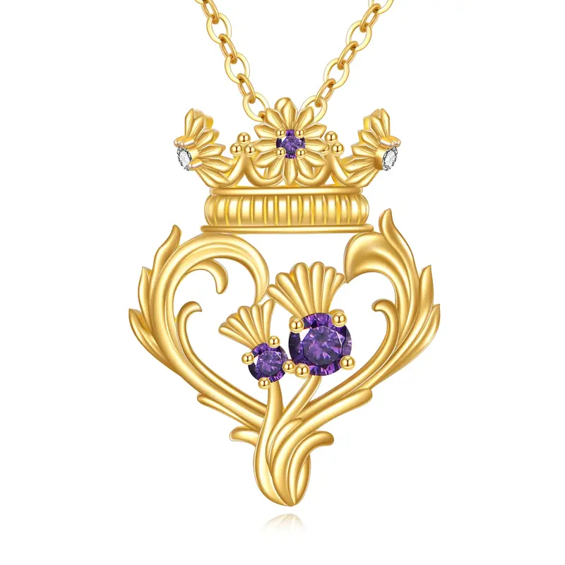 14K Gold Cubic Zirconia Bauhinia Pendant Necklace