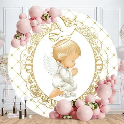 Aperturee Baby And White Dove Round Baby Shower Backdrop
