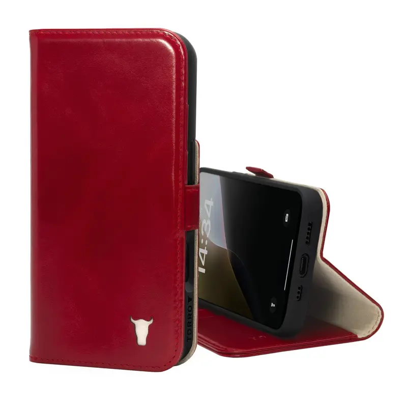 Apple iPhone 16 Leather Wallet Case (MagSafe Charging) - Red
