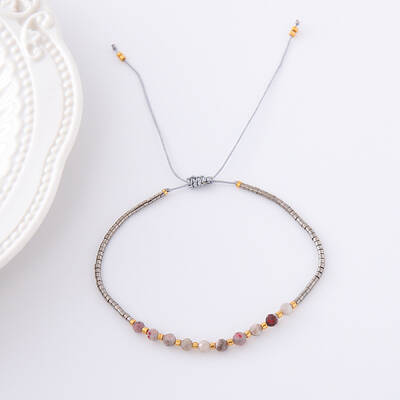 2mm Faceted Natural Grey Agate Beaded Braided Adjustable Bracelets for Women