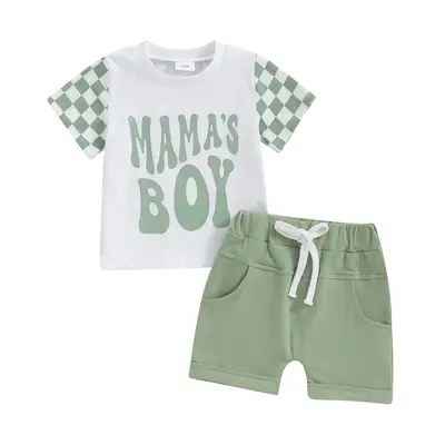 Canrulo Toddler Baby Boys Summer Outfits Sets 6M 12M 18M 24M 3T 4T Mamas Boy Checkerboard Short Sleeve T-Shirt Tops and Elast...
