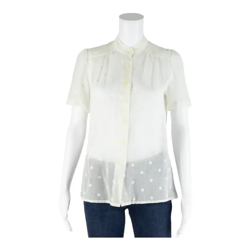 PHILPPE ROMARIC Mesh Blouse White Spotted Short Sleeve Womens S