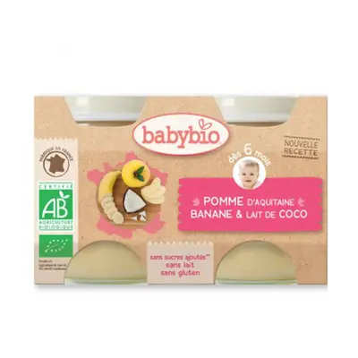 Babybio Fruit Jars - 6 Months and + - Apple, Banana & Coconut Milk - ORGANIC 2X130G