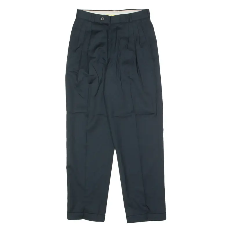 Pleated Suit Mens Trousers Blue Slim Straight W28 L29