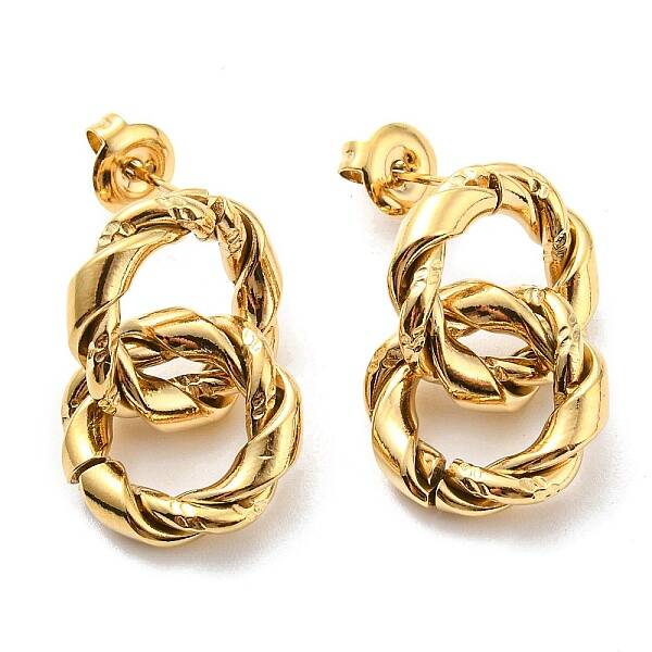 304 Stainless Steel Grooved Ring Dangle Stud Earrings