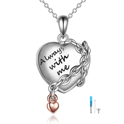 Sterling Silver Two-tone Heart Urn Necklace for Ashes