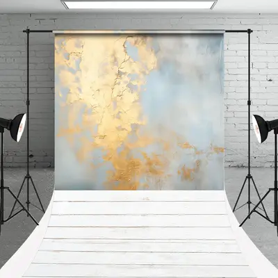 Gold Wall And White Wood Grain Floor Sweep Backdrop - Aperturee