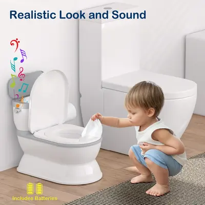 2-in-1 Realistic Toddler Flushing Potty Trainer - Potty Chair & Detachable Seat with Flushing Sound, Wipes Storage, and Toile...