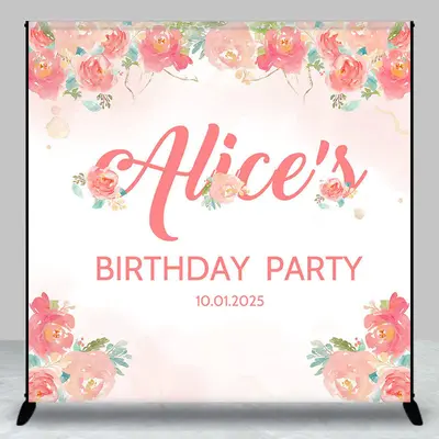 Personalized Red Flowers Backdrop For Birthday Party - Aperturee