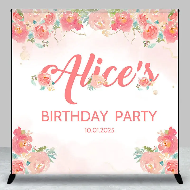 Personalized Red Flowers Backdrop For Birthday Party - Aperturee