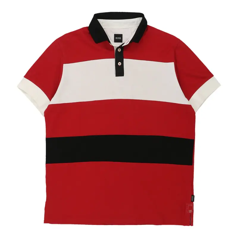 Hugo Boss Striped Polo Shirt - Large Red Cotton