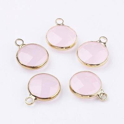 Golden Tone Brass Glass Flat Round Charms