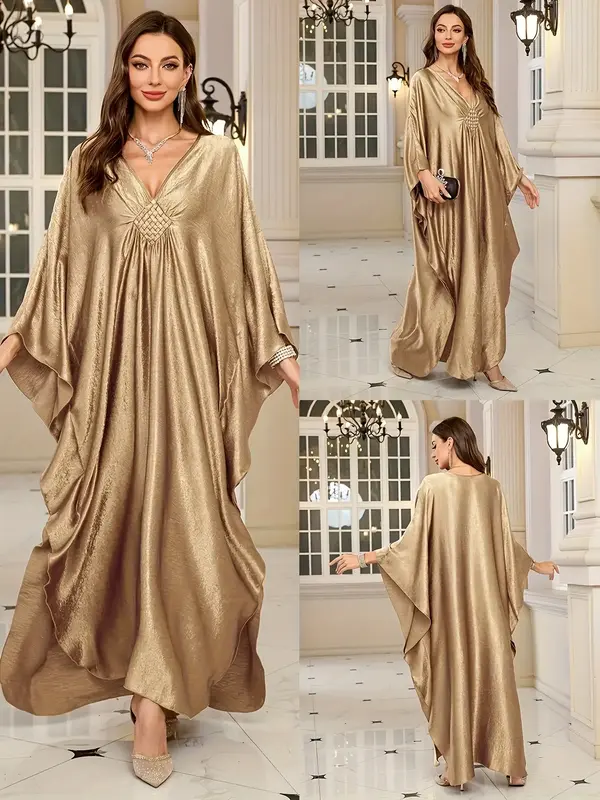 [Oversized Kaftan] Gorgeous Golden Oversized Kaftans For Women | Beach Cover Up Loose Beach Blouse Woven Holiday Robe