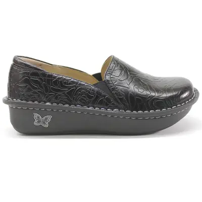 Alegria Debra Leather Women's Slip On Shoes - Black Embossed Rose - Size:US 9.5-10 Women