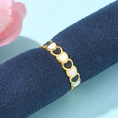 Heart 304 Stainless Steel Enamel Open Cuff Rings for Women