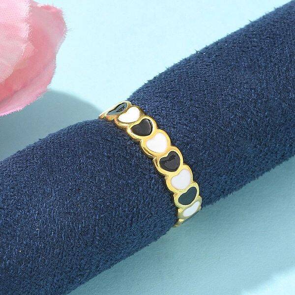 Heart 304 Stainless Steel Enamel Open Cuff Rings for Women