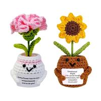 Crochet Potted Flower, Cute Crochet Flower with Encouragement Card, Artificial Potted Flower, Decorative Mini Creative Gift f...