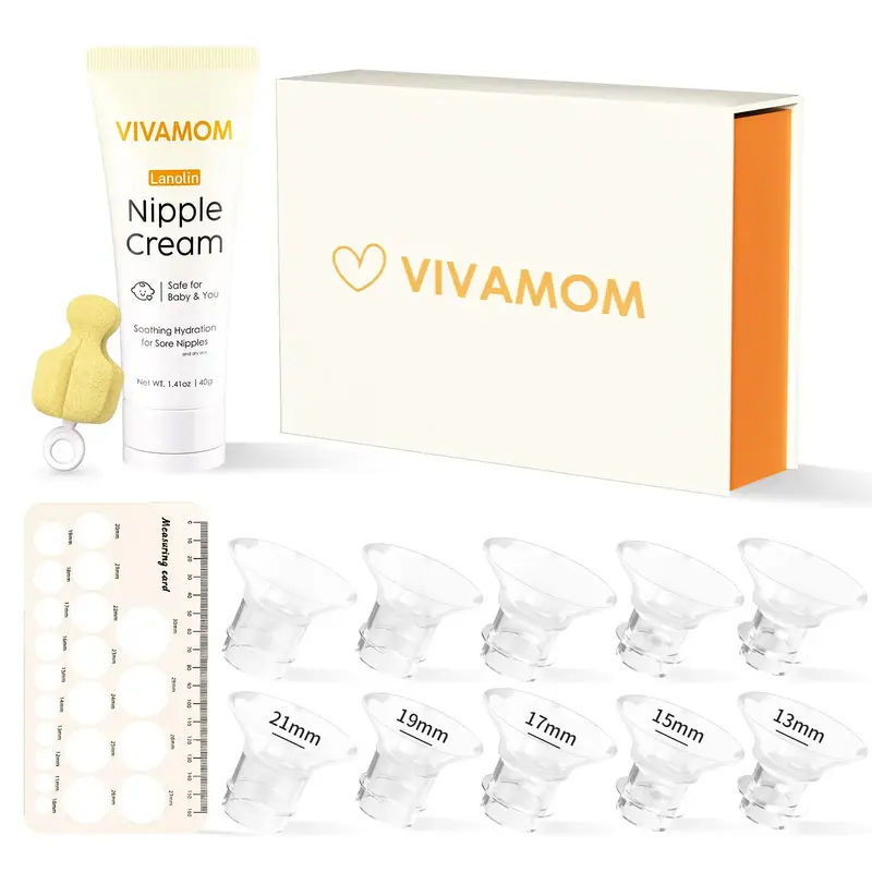 Flange Sizing Kit with Flange Inserts 10PCS & Lanolin Breastfeeding Cream & Nip-ple Ruler, Silicone Flange Insert, 13/15/17/1...