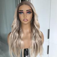 A28 by AISOM Pre Cut Pre Plucked T Part Warm Blonde Highlight Wave Wig 20 inches Synthetic Lace Front Wig for Women Ready to ...