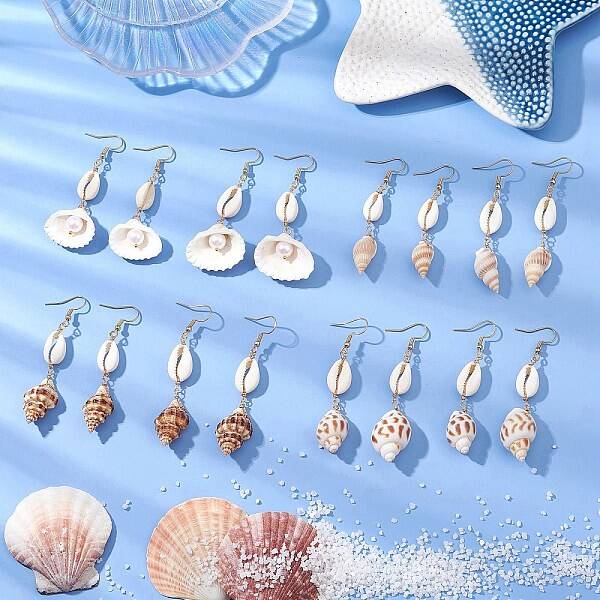 4Pair 304 Stainless Steel Shell Shape Dangle Earrings