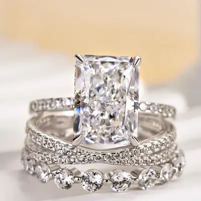 Effinny Radiant Cut 4.5ct 3PC Wedding Ring Set,5A Cubic Zirconia Promise Ring,Bridal Set Rings,Anniversary Ring for Women Out...
