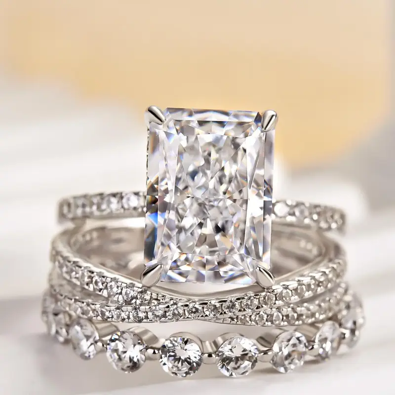 Effinny Radiant Cut 4.5ct 3PC Wedding Ring Set,5A Cubic Zirconia Promise Ring,Bridal Set Rings,Anniversary Ring for Women Out...