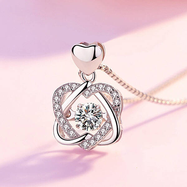 Double Heart 925 Sterling Silver Micro Pave Clear Cubic Zirconia Pendant Necklaces