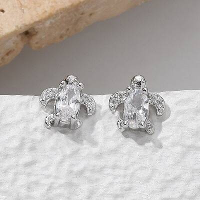 Brass & Clear Cubic Zirconia & Glass Stud Earrings