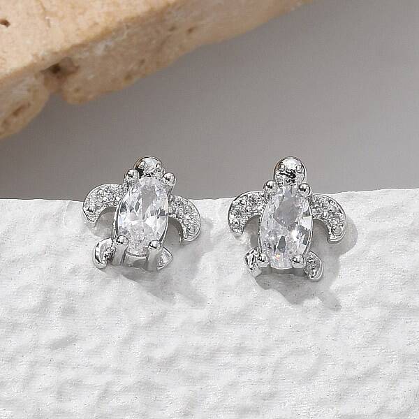 Brass & Clear Cubic Zirconia & Glass Stud Earrings