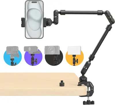 【FallDealsForYou】SmallRig Magic Arm w Clamp, Overhead Phone Mount, Flexible Desk Camera Mount & Clamp, Articulating Frict...