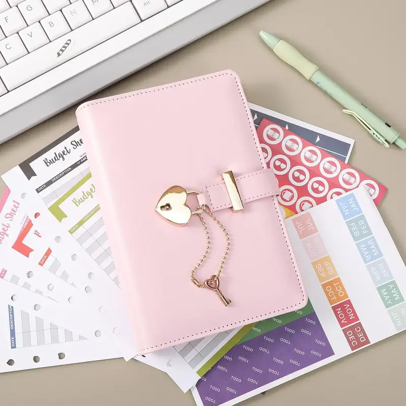 Budget Binder With Lock Planner Organizer With Key Envelope System Pu Leather With Zipper Pockets And Planer Paper For Money ...