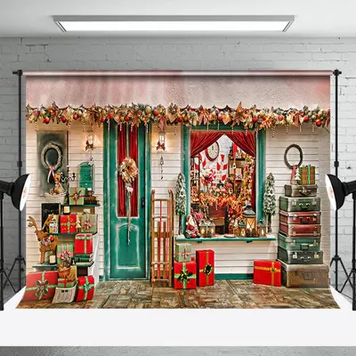 Retro Festive Christmas Vibe Santa Workshop Backdrop - Aperturee