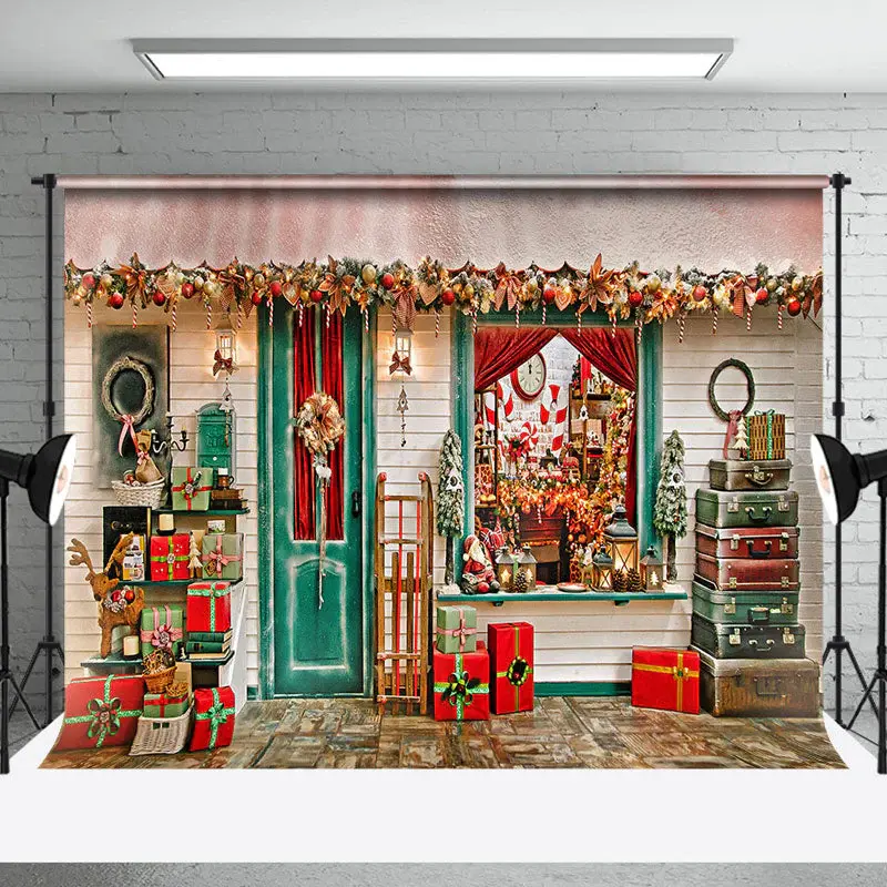 Retro Festive Christmas Vibe Santa Workshop Backdrop - Aperturee